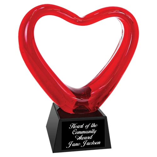 6 1/2" Red Heart Art Glass with Black Base