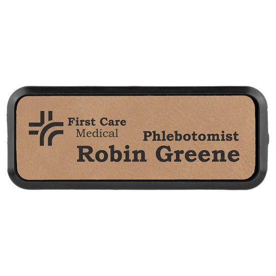 3" x 1" Laserable Leatherette Round Corner Badge & Frame
