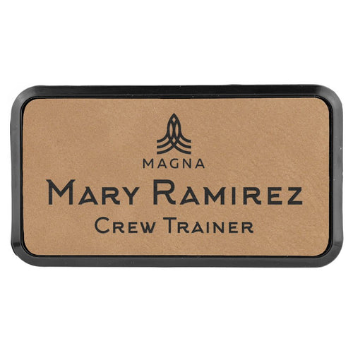 3" x 1 1/2" Personalized Leatherette Round Corner Badge with Frame