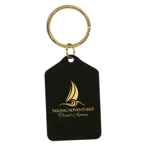 1 1/2" x 2 1/2" Black Tablet Brass Keychain