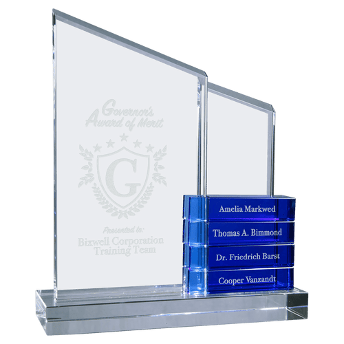 8" x 9" Crystal Perpetual Standup Plaque with 4 Blue Crystal Blocks
