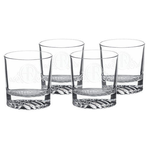 Four Polar Camel 9 oz. Round Rocks Glasses in Black Gift Box with Printed Paper Sleeve