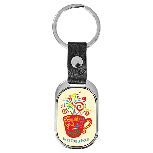 3 5/8" x 1 3/8" Oval Sublimatable Keychain with White Insert