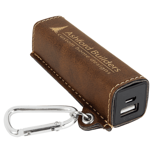 Rustic/Gold Laserable Leatherette 2200 mAh Power Bank with USB Cord