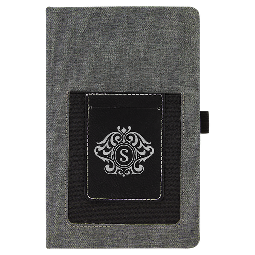 5 1/4" x 8 1/4" Gray w/Black Laserable Leatherette Journal with Cell/Card Slot