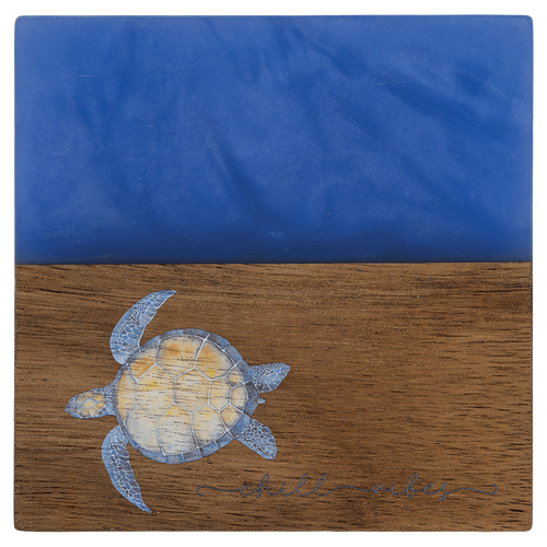 4" x 4" Acacia with Blue Pearl Resin Square Coaster