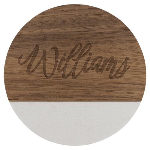 4" Acacia with White Marble Accent Round Coaster