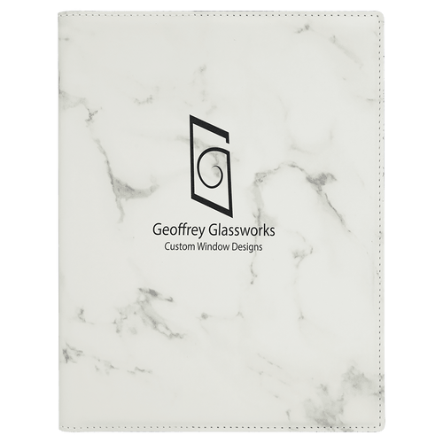 7" x 9" White Marble Laserable Leatherette Small Portfolio with Notepad
