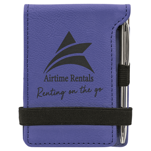 3 1/4" x 4 3/4" Purple Laserable Leatherette Mini Notepad with Pen