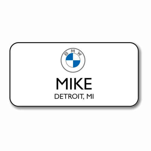 BMW 3" x 1.5" White Name Badge