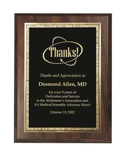 Picture of Medium Rectangular Walnut Finish Plaque with Black and Florentine Finish Plate