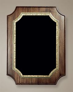 Picture of Large Notched Corner Genuine Walnut Plaque with Black and Florentine Finish Plate