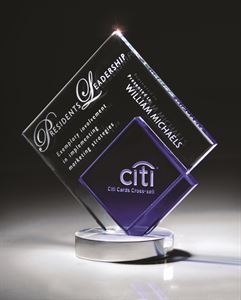 Picture of Blue and Optic Clear Diamond Award on Aluminum Base