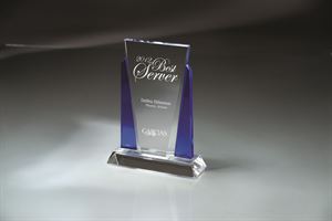 Picture of Blue and Clear Beveled Victory Glass on a Beveled Clear Base