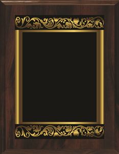 Picture of 7" x 9" Scroll Border Walnut Finish Board - Full Black Brass Plate