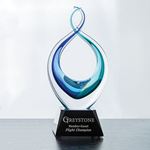 Picture of Zola Twist Award - Turquoise/Blue • mouthblown, flawless Bohemian art crystal • attached etched base included • specify black or clear optical crystal base