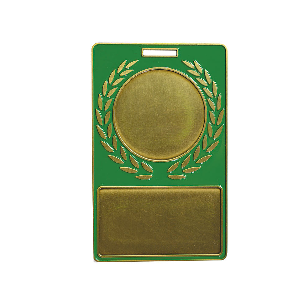4" x 2-1/2" Antique Gold Green Wreath Bag Tag