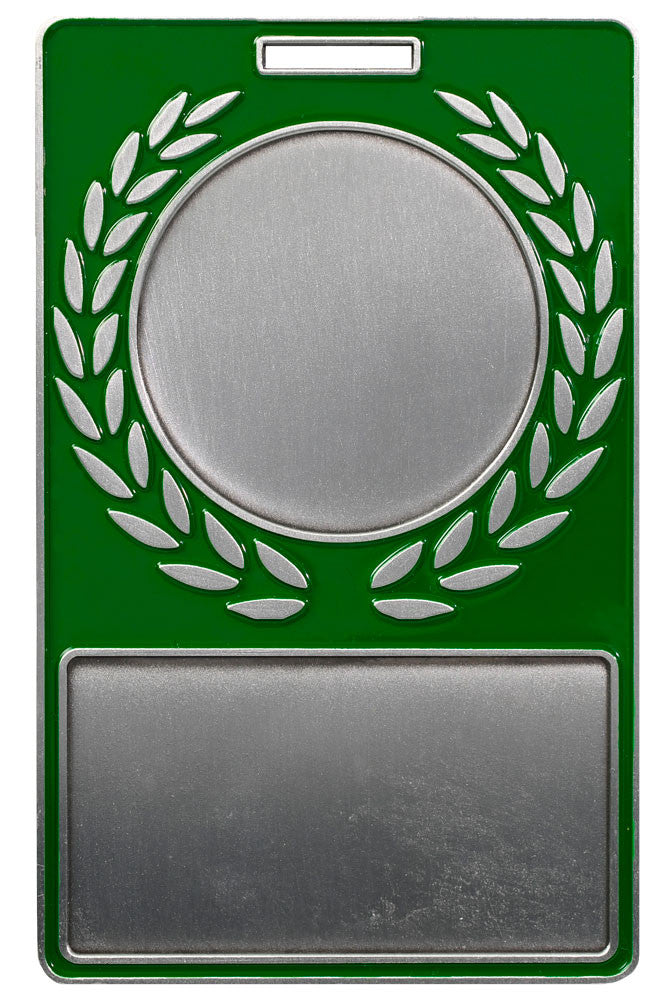 4" x 2-1/2" Antique Silver Green Wreath Bag Tag