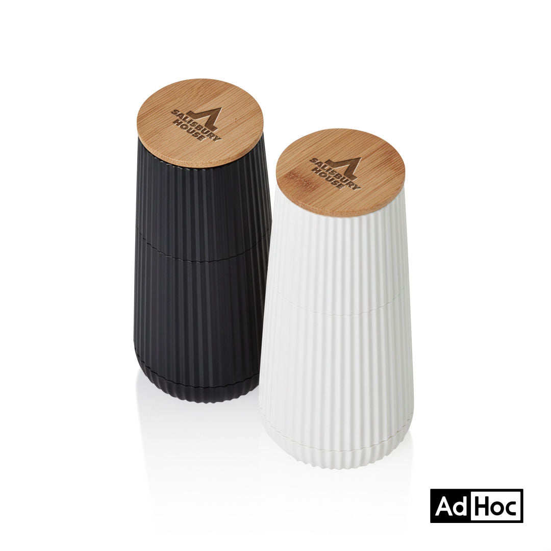 AdHoc® Scape Salt & Pepper Mill Set w/Oak Wood Lid – Black / White