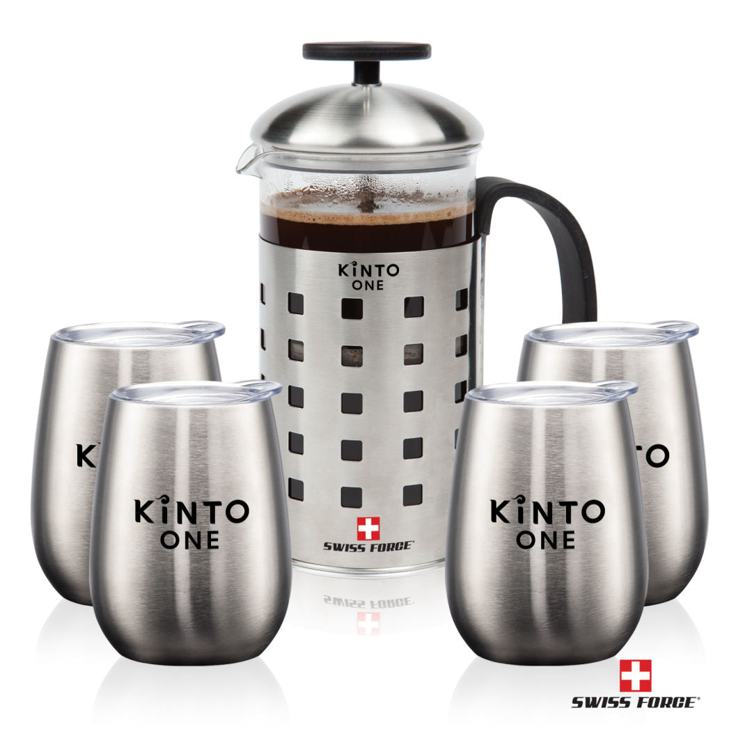 Swiss Force® Coffee Press & Vivaldi Cups — Set of 5 — SFG357-102-3