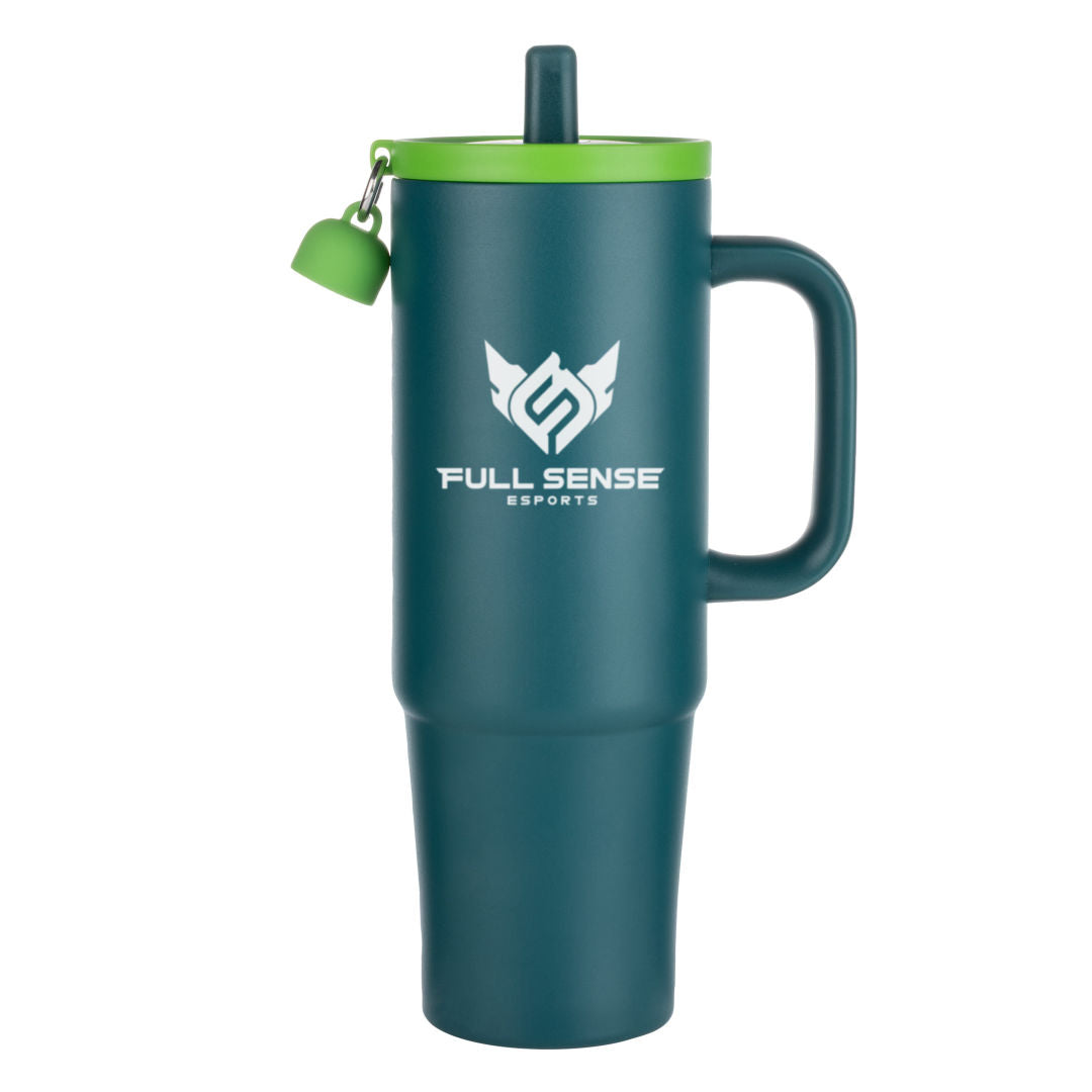 Kentia SS Travel Mug w/Silicone Straw & Charm Holder - 30oz — Green — D810-GN