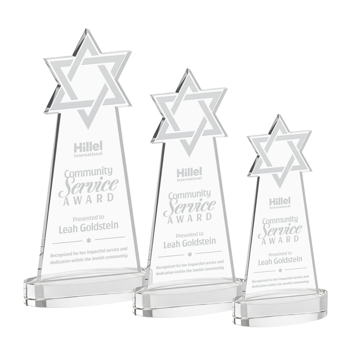 Star of David Award on Alberton Base - Clear