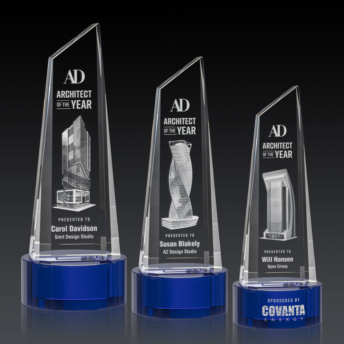 Akron Tower 3D Award on Base - Blue
