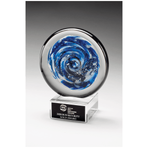 7" Blue and White Disc Art Glass with Engraving Plate