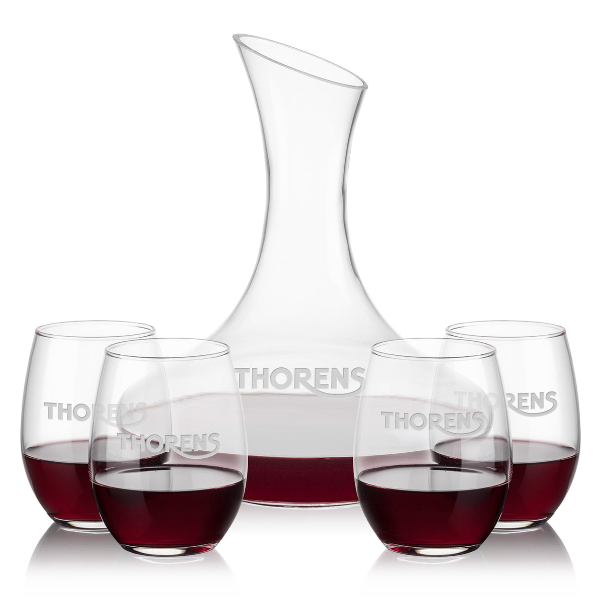 Hampton Carafe & Stanford Stemless Wine — Deep Etch example; representative set photo