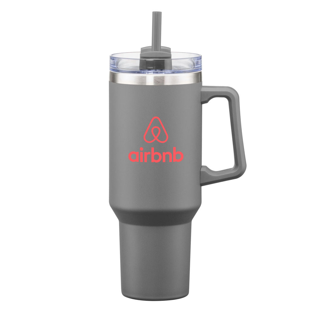 Makena Handle Travel Mug w/Straw - 40oz — Gray — D268-GY