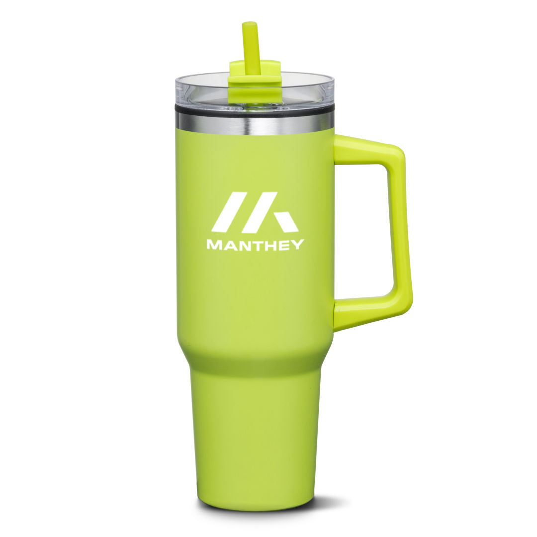 Benidorm Handle Travel Mug w/Straw - 40oz — Lime Green — D620-LG