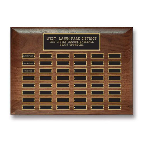 American Walnut Perpetual Plaque — Rolled Edge, Multiple Plate Counts