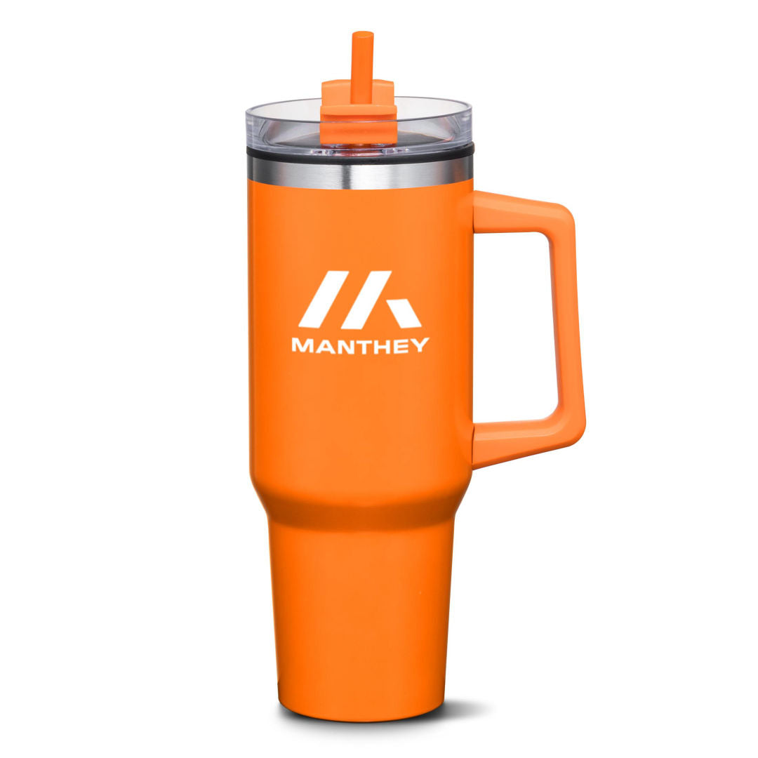 Benidorm Handle Travel Mug w/Straw - 40oz — Orange — D620-OR
