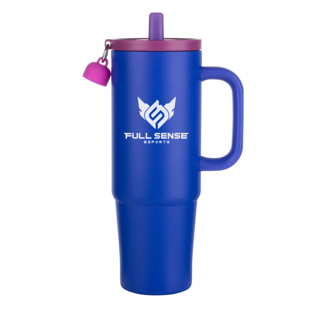 Kentia SS Travel Mug w/Silicone Straw & Charm Holder - 30oz — Blue — D810-BL