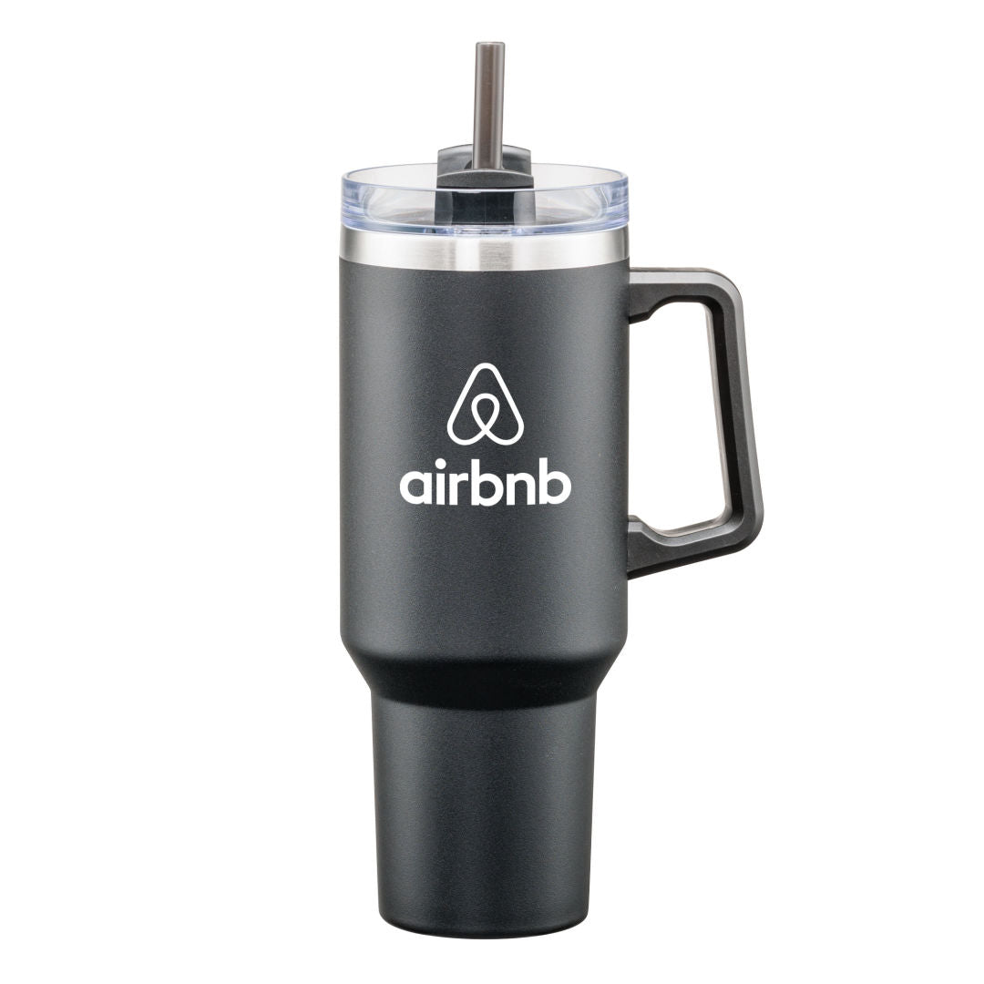 Makena Handle Travel Mug w/Straw - 40oz — Black — D268-BK