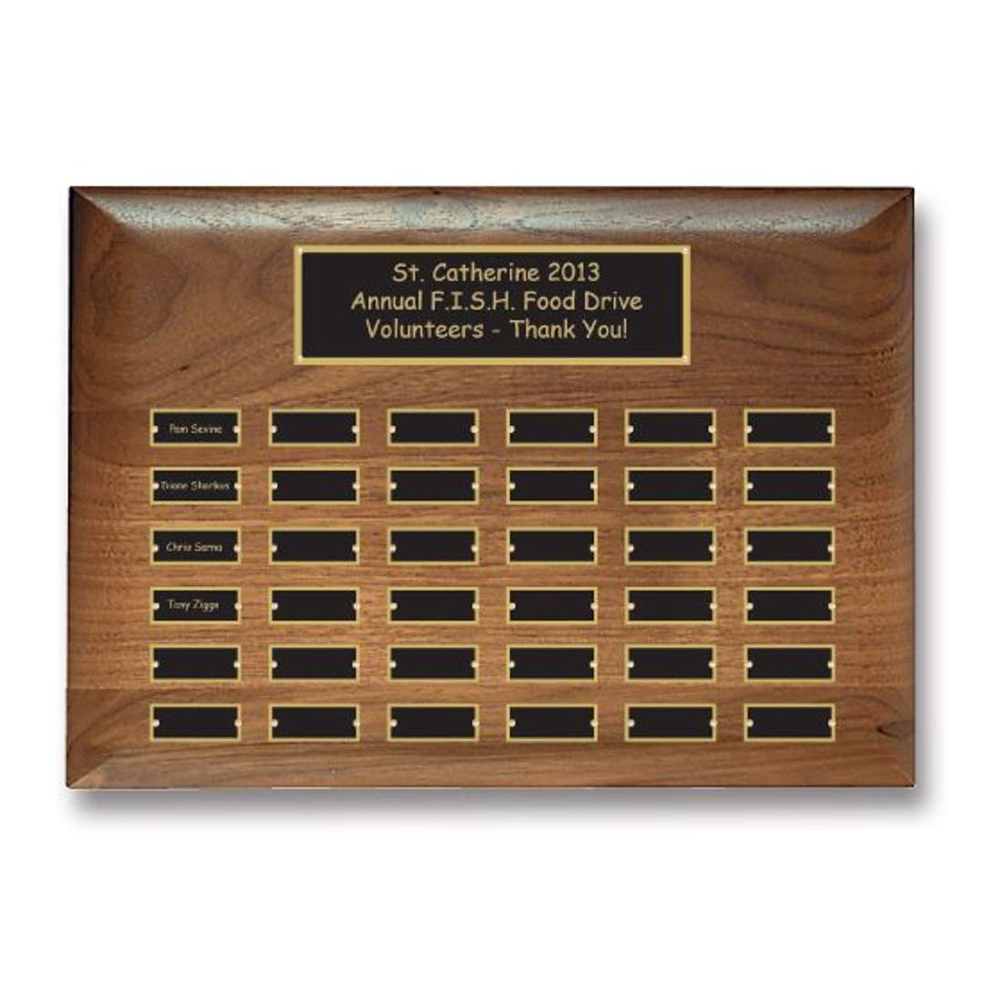 American Walnut Perpetual Plaque — Rolled Edge, Multiple Plate Counts