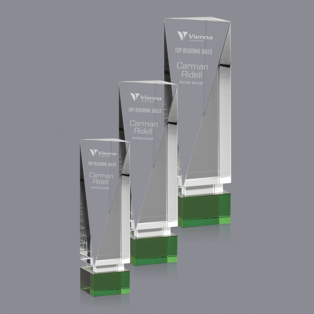 Serenity Emerald-Inlay Crystal Tower Award