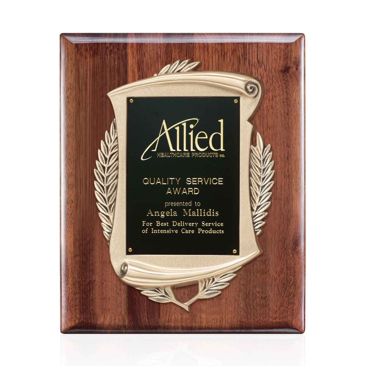 Scroll Cast Metal and American Walnut Plaque