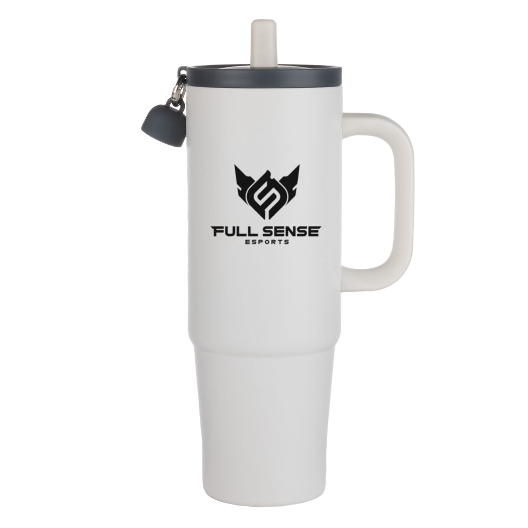 Kentia SS Travel Mug w/Silicone Straw & Charm Holder - 30oz — White — D810-WH