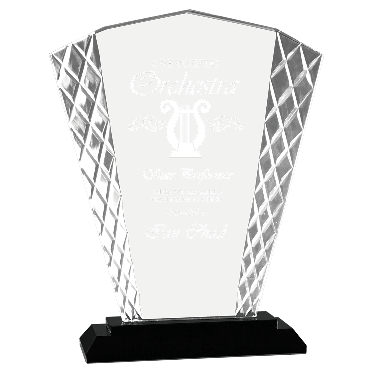 Accent Glass Award on Black Base — Shape and Size · Fan · 8″ · ACG21