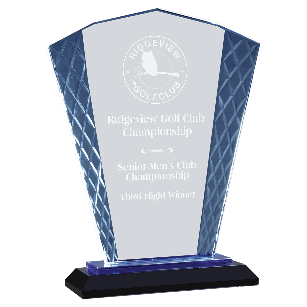 Blue Accent Glass Award — 8 Inches, Fan, Flame or Rectangle