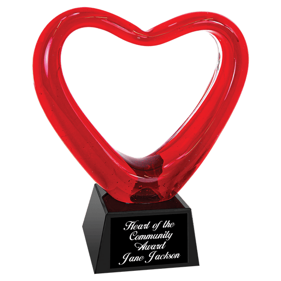 6 1/2" Red Heart Art Glass with Black Base