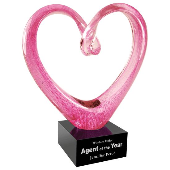 9" Pink Glass Heart with Black Base