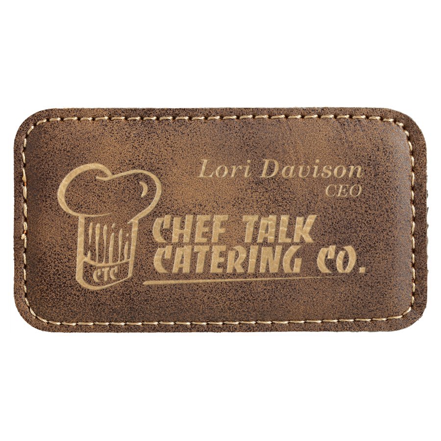 Rustic/Gold 3 1/4" x 1 3/4" Laserable Leatherette Badge Blank with Magnet