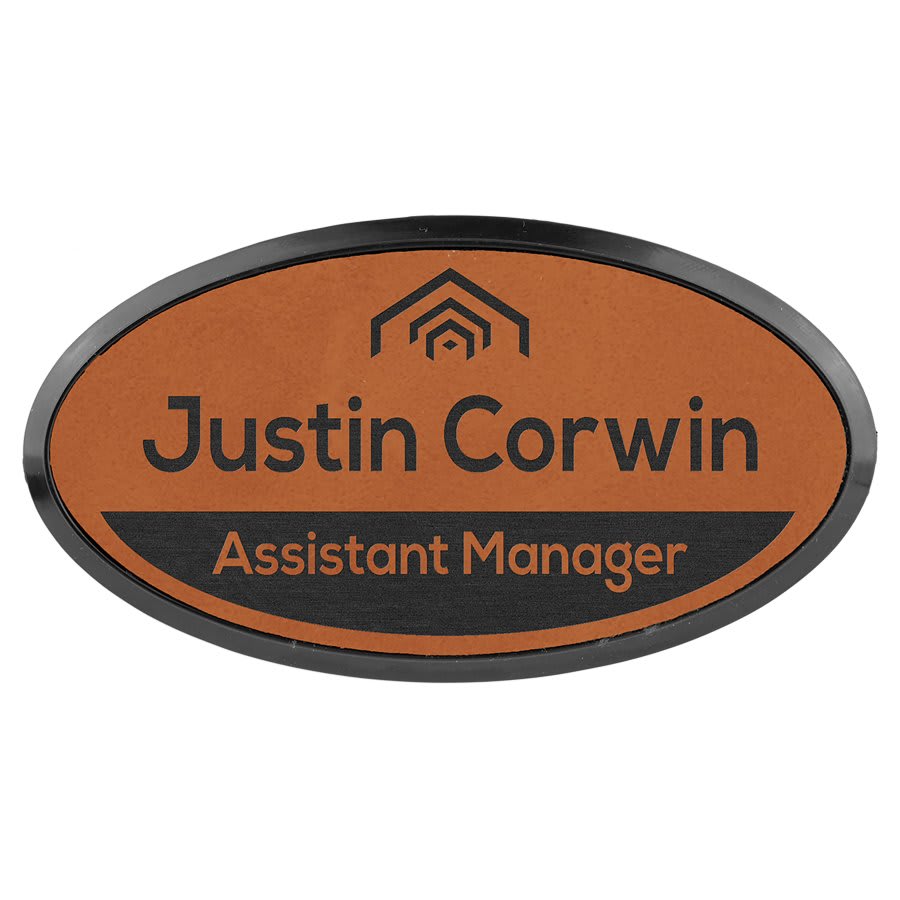 Rawhide 3" x 1 1/2" Laserable Leatherette Oval Badge & Frame