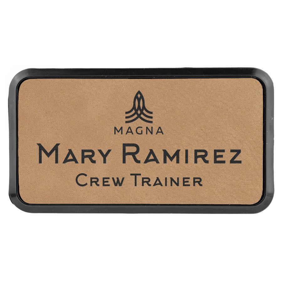 3" x 1 1/2" Personalized Leatherette Round Corner Badge with Frame