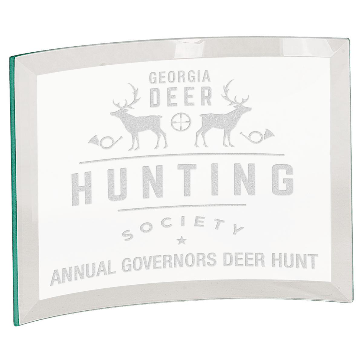 Jade Glass Crescent Award — Size and Thickness · Beveled ¼″ · 7″ × 5″ · CE6501