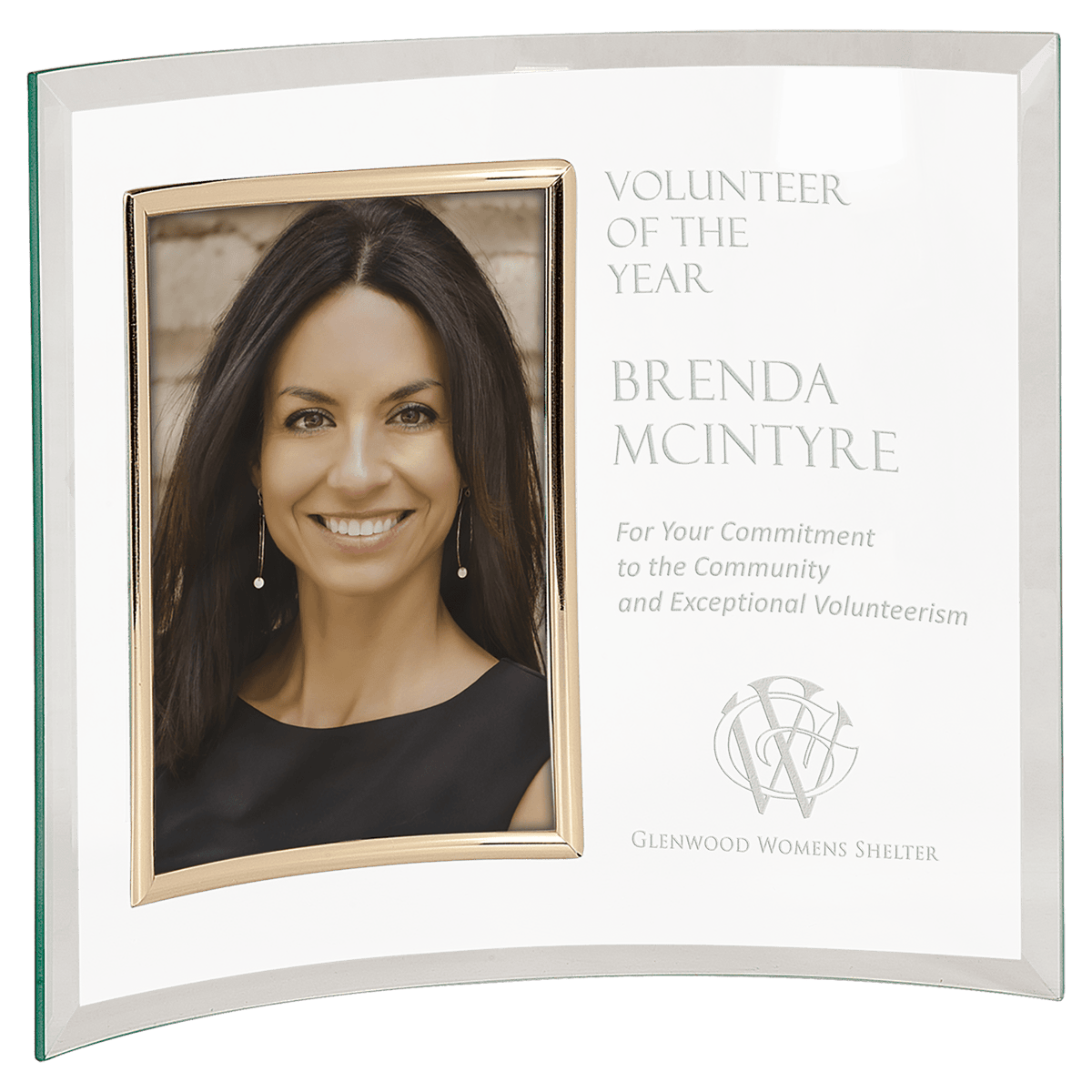 Jade Glass Crescent Picture Frame — Photo Size · Portrait 5″ × 7″ · 12″ × 10″ crescent · CE6506