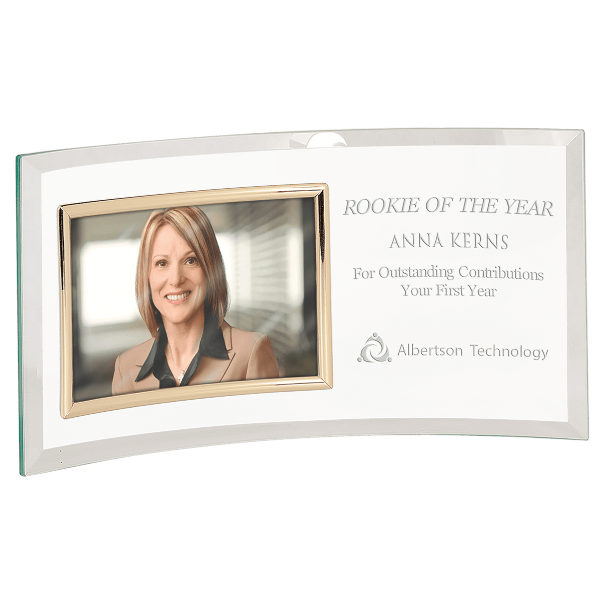 Jade Glass Crescent Picture Frame — Photo Size · Landscape 6″ × 4″ · 12¾″ × 6½″ crescent · CE6509