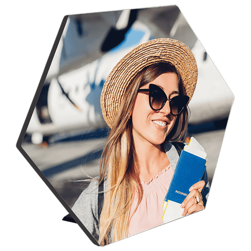 7.5" X 6.5" White ChromaLuxe MDF Hexagon Photo Panel with Kickstand